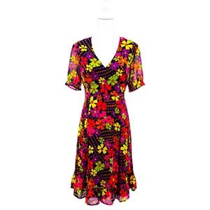 Julie Brown New York Floral Fit and Flare Dress Multicolor Metallic Sz 6